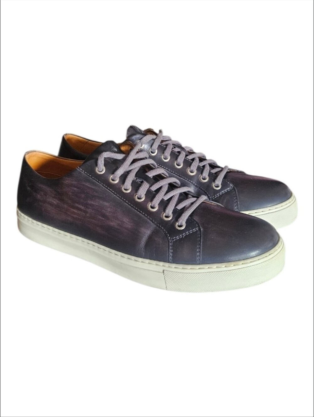 MAGNANNI | Leather Low Top Sneakers Gray Purple Burnished EU 44.5 US 10
